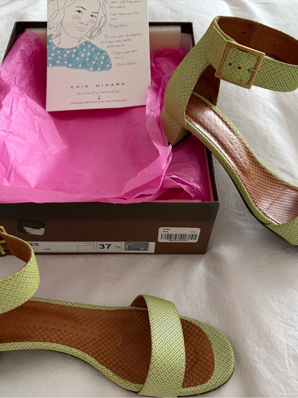 Chie Mihara Light Lime Green Textured Block Heel Sandals